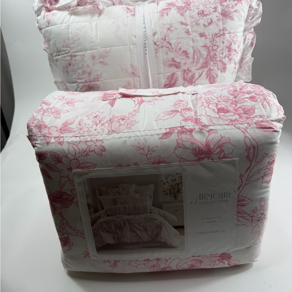 2 Elegant Pink Floral Euro Shams Ruffles Cabbages & Roses London ~ Raspberry - Picture 14 of 16